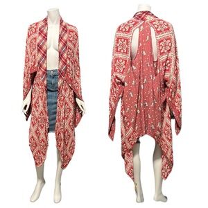 NWT Free People Paisley Patchwork & Plaid Little Wing Kimono OSFA Red Multi
